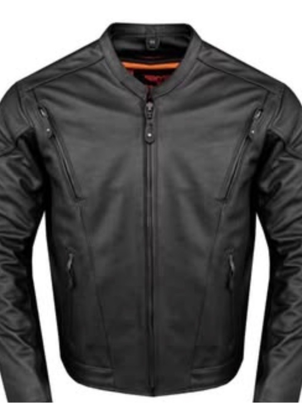 Classic Black Leather Bomber Jacket with Zip Details